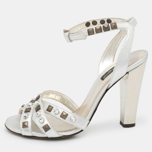 Dolce & Gabbana Silver Leather Embellished Ankle Strap Sandals Size 36.5,New Products : American Fashion Style Bags On Sale